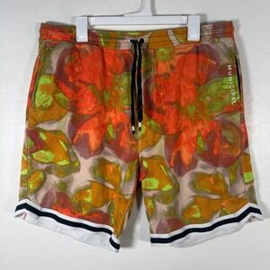 Municipal‎ Shorts Mens 2XL Orange Floral Mesh Sport Utility Gear Athletic